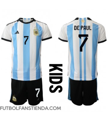 Argentina Rodrigo de Paul #7 Primera Equipación Niños Mundial 2022 Manga Corta (+ Pantalones cortos)